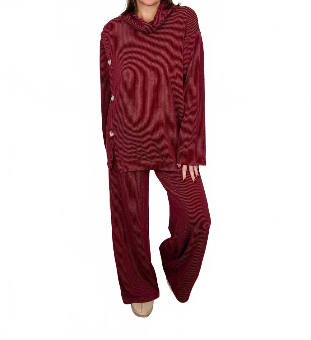 NEW DAGNE DOVER soft moments high-rise ribbed wide leg pants set in red